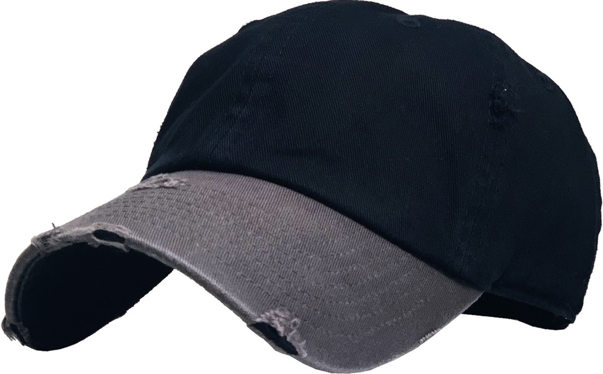 Black Dark Gray Two Tone Distressed Vintage Baseball Cap Front Side View